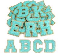 CHRORINE Lot de 26/52/104 patchs autocollants en chenille avec lettres de A à Z, peuvent également être cousus ou repassés, autocollants de l'alphabet brodés pour vêtements, sacs, chapeaux (52, bleu