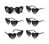 CHRORINE Lot de 6/10/20 lunettes de soleil en forme de cœur rétro vintage en forme de cœur pour enterrement de vie de jeune fille, Noir