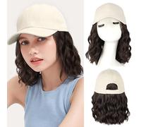 CHRSHN Perruque de baseball pour femme avec extensions de cheveux synthétiques à ondes courtes avec cheveux attachés réglable pour un usage quotidien (6A)