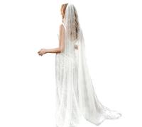 chrumeshi Long voile de mariée en perles avec peigne pour femme, blanc, Floor Length 75 (inch)