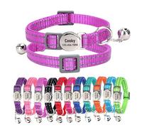 CHRYMPETIC Collier personnalisé en nylon pour chat avec nom, gravure au laser, bande réfléchissante, clochette, boucle à dégagement rapide pour chatons et chats - Laisse assortie disponible (violet)