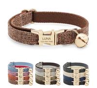 CHRYMPETIC Collier personnalisé en polyester pour chat avec nom et numéro de téléphone, collier personnalisable avec clochette et boucle à dégagement rapide en métal pour chat (chocolat)