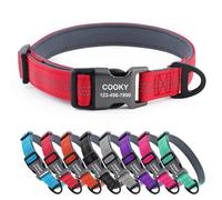 CHRYMPETIC Collier pour chien personnalisé en nylon avec nom, options multicolores, rembourrage doux, confortable, réglable, robuste boucle à dégagement rapide - Laisse assortie disponible (rouge)