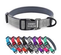 CHRYMPETIC Collier pour chien personnalisé en nylon avec nom, options multicolores, rembourrage doux, confortable, réglable, robuste boucle à dégagement rapide - Laisse assortie disponible (gris)