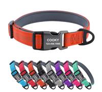 CHRYMPETIC Collier pour chien personnalisé en nylon avec nom, options multicolores, rembourrage doux, confortable, réglable, robuste boucle à dégagement rapide - Laisse assortie disponible (orange)