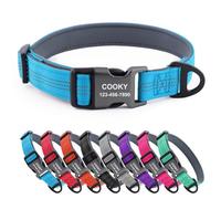 CHRYMPETIC Collier pour chien personnalisé en nylon avec nom, options multicolores, rembourrage doux, confortable, réglable, robuste boucle à dégagement rapide - Laisse assortie disponible (bleu)