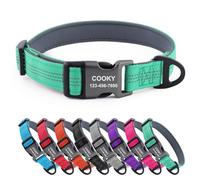 CHRYMPETIC Collier pour chien personnalisé en nylon avec nom, options multicolores, rembourrage doux, confortable, réglable, robuste boucle à dégagement rapide - Laisse assortie disponible (vert)