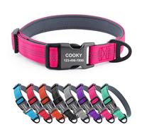 CHRYMPETIC Collier pour chien personnalisé en nylon avec nom, options multicolores, rembourrage doux, confortable, réglable, robuste boucle à dégagement rapide - Laisse assortie disponible (rose)