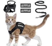 CHRYMPETIC Harnais tactique anti-fugue pour la promenade avec patchs personnalisés, harnais réglable pour chat de 3,6 à 9 kg, gilet souple pour chaton de grande taille avec laisse en option (noir)