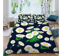 Chrysanthème Blanc Peint Housse de Couette 140x200 Parures de Lit 1 Personne Imprimé 3D Microfibre Douce Plantes Housses Couette avec 2 Taies d'oreiller et Fermeture Éclair k.5000