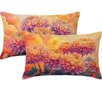 Chrysanthème Coussin Exterieur Impermeable Housse Coussin Couleur Orange 40 x 60 Lot de 2 Taie en Velours avec Fermeture Éclair Cachée pour Canape, Balcon, Terrasse, Chaise de Jardin, Fauteuil JK-648