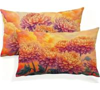 Chrysanthème Coussin Exterieur Impermeable Housse Coussin Couleur Orange 60 x 90 Lot de 2 Taie en Lin avec Fermeture Éclair Cachée pour Canape, Balcon, Terrasse, Chaise de Jardin, Fauteuil JK-648