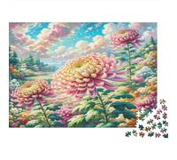 Chrysanthème Papier épais Chrysanthèmes Roses et Jaunes dans Un Champ Puzzle Activité relaxante Interactive 38x26cm/1000 pièces