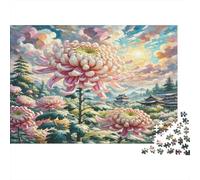Chrysanthème Papier recyclé Chrysanthèmes Roses dans Un Jardin Japonais Puzzle Cadeau de Noël Stimulant 52x38cm/1000 pièces