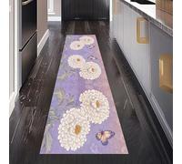 Chrysanthème Papillon Tapis de Couloir Long 60 x 180 cm, Fleur Plantes Vintage Tapis Cuisine Devant Evier Antidérapant Lavable, Carpet pour Salon Chambre à Coucher Descente de lit Interieur