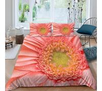 Chrysanthème Rose Housse de Couette 160x200 Parures de Lit 1 Personne Imprimé 3D Microfibre Douce Belles Fleurs Housses Couette avec 2 Taies d'oreiller et Fermeture Éclair h.4599