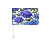 Chrysanthèmes bleus avec feuilles vertes pour voiture - Clip pour fenêtre extérieure - 30 x 45 cm - Décoration de voiture double face