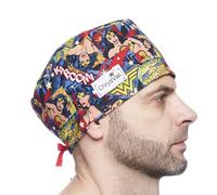 Chrysval - Calot Couvrant BD Wonder Woman - Bonnet Médical ou Calot Cuisine Unisexe 100% Coton Oeko-Tex - Réglable Avec Attaches Et Elastique - Made In France