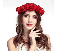 CHSEEO Femmes Filles Serre Tête Accessoire Fleurs De Mariée Rose Bandeau Cheveux Mariage Floral Tête Guirlande Plage Bohémien Couronne de Fleurs Pour Noël Fête Anniversaire #5