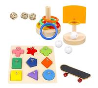 CHSEEO Lot de 4 Jouets pour Oiseau pour Perroquet, Ensemble de Jouets de Formation d'oiseaux Jouet de Puzzle de Bloc d'oiseaux en Bois Formation pour Perroquets, Perruches, Oiseaux Inséparables