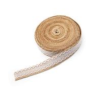 CHSEROK 12M x 2.8mm Rouleau de Ruban de Toile de Jute Fait à la Main de Avec Dentelle,Décoration de Fête, Couronne de Bricolage, Décoration en filigrane pour la décoration de fête de mariage