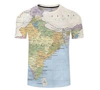 CHSLO Hommes 3D Imprimé T-Shirts Carte du Monde D'Été Unisexe T-Shirt Imprimé en 3D Col Rond Manches Courtes pour Hommes Lâche Printemps Et Automne Stretch Respirant Haut De Sport À Manches Mi-Longu
