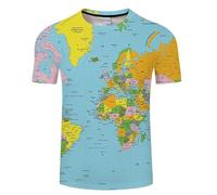 CHSLO Hommes 3D Imprimé T-Shirts Carte du Monde D'Été Unisexe T-Shirt Imprimé en 3D Col Rond Manches Courtes pour Hommes Lâche Printemps Et Automne Stretch Respirant Haut De Sport À Manches Mi-Longu
