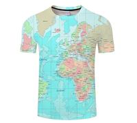 CHSLO Hommes 3D Imprimé T-Shirts Carte du Monde D'Été Unisexe T-Shirt Imprimé en 3D Col Rond Manches Courtes pour Hommes Lâche Printemps Et Automne Stretch Respirant Haut De Sport À Manches Mi-Longu