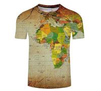 CHSLO Hommes 3D Imprimé T-Shirts Carte du Monde D'Été Unisexe T-Shirt Imprimé en 3D Col Rond Manches Courtes pour Hommes Lâche Printemps Et Automne Stretch Respirant Haut De Sport À Manches Mi-Longu