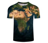 CHSLO Hommes 3D Imprimé T-Shirts Carte du Monde D'Été Unisexe T-Shirt Imprimé en 3D Col Rond Manches Courtes pour Hommes Lâche Printemps Et Automne Stretch Respirant Haut De Sport À Manches Mi-Longu