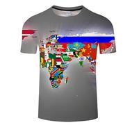 CHSLO Hommes 3D Imprimé T-Shirts Carte du Monde D'Été Unisexe T-Shirt Imprimé en 3D Col Rond Manches Courtes pour Hommes Lâche Printemps Et Automne Stretch Respirant Haut De Sport À Manches Mi-Longu