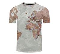 CHSLO Hommes 3D Imprimé T-Shirts Carte du Monde D'Été Unisexe T-Shirt Imprimé en 3D Col Rond Manches Courtes pour Hommes Lâche Printemps Et Automne Stretch Respirant Haut De Sport À Manches Mi-Longu