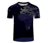 CHSLO Hommes 3D Imprimé T-Shirts Carte du Monde D'Été Unisexe T-Shirt Imprimé en 3D Col Rond Manches Courtes pour Hommes Lâche Printemps Et Automne Stretch Respirant Haut De Sport À Manches Mi-Longu