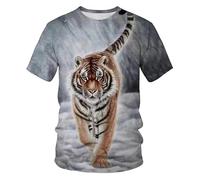 CHSLO Hommes 3D Imprimé T-Shirts Été Lion Tigre Animal Unisexe 3D Impression Numérique T-Shirt Col Rond Manches Courtes pour Hommes Jeunes Rue Lâche Stretch Pull Sweat-Shirt Oversize