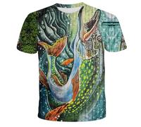 CHSLO Hommes 3D Imprimé T-Shirts Été Océan Poisson Pêche Unisexe 3D Numérique Imprimé T-Shirt Col Rond Hommes À Manches Courtes Lâche Fitness Stretch Respirant Haut De Sport Surdimensionné