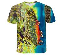 CHSLO Hommes 3D Imprimé T-Shirts Été Océan Poisson Pêche Unisexe 3D Numérique Imprimé T-Shirt Col Rond Hommes À Manches Courtes Lâche Fitness Stretch Respirant Haut De Sport Surdimensionné