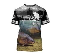 CHSLO Hommes 3D Imprimé T-Shirts Été Pêche Au Poisson en Haute Mer Unisexe T-Shirt Imprimé Numérique 3D Col Rond Hommes Ample À Manches Courtes Élastique À Séchage Rapide À Manches Mi-Longues Haut S