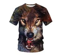 CHSLO Hommes 3D Imprimé T-Shirts Été Tigre Lion Animal T-Shirt Manches Courtes Col Rond Unisexe, Imprimé Numérique 3D, Ample, Respirant, Extensible, Manches Mi-Longues, Haut De Sport Surdimensionné