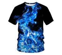 CHSLO Hommes 3D Imprimé T-Shirts Flamme D'Été Unisexe T-Shirt Imprimé Numérique 3D Col Rond Manches Courtes pour Hommes Lâche Respirant Stretch Haut De Sport À Manches Mi-Longues Surdimensionné