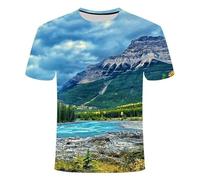 CHSLO Hommes 3D Imprimé T-Shirts Summer Landscape Scenery Unisex 3D Digital Printed T-Shirt Round Neck Men's Short-Sleeved Loose Breathable Elastic Half-Sleeved Sports Top Oversize