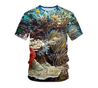 CHSLO Hommes 3D Imprimé T-Shirts Summer Underwater World Deep Sea Fish T-Shirt Unisexe Imprimé Numérique 3D À Séchage Rapide, Col Rond, Manches Courtes, Ample, Extensible, Demi-Manches