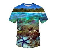 CHSLO Hommes 3D Imprimé T-Shirts Summer Underwater World Deep Sea Fish T-Shirt Unisexe Imprimé Numérique 3D À Séchage Rapide, Col Rond, Manches Courtes, Ample, Extensible, Demi-Manches