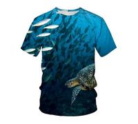 CHSLO Hommes 3D Imprimé T-Shirts Summer Underwater World Deep Sea Fish T-Shirt Unisexe Imprimé Numérique 3D À Séchage Rapide, Col Rond, Manches Courtes, Ample, Extensible, Demi-Manches