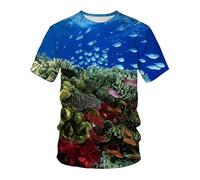 CHSLO Hommes 3D Imprimé T-Shirts Summer Underwater World Deep Sea Fish T-Shirt Unisexe Imprimé Numérique 3D À Séchage Rapide, Col Rond, Manches Courtes, Ample, Extensible, Demi-Manches