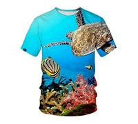 CHSLO Hommes 3D Imprimé T-Shirts Summer Underwater World Deep Sea Fish T-Shirt Unisexe Imprimé Numérique 3D À Séchage Rapide, Col Rond, Manches Courtes, Ample, Extensible, Demi-Manches