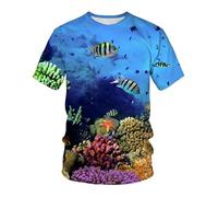 CHSLO Hommes 3D Imprimé T-Shirts Summer Underwater World Deep Sea Fish T-Shirt Unisexe Imprimé Numérique 3D À Séchage Rapide, Col Rond, Manches Courtes, Ample, Extensible, Demi-Manches