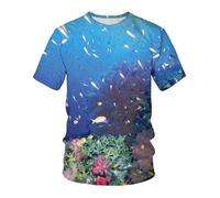CHSLO Hommes 3D Imprimé T-Shirts Summer Underwater World Deep Sea Fish T-Shirt Unisexe Imprimé Numérique 3D À Séchage Rapide, Col Rond, Manches Courtes, Ample, Extensible, Demi-Manches