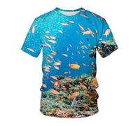 CHSLO Hommes 3D Imprimé T-Shirts Summer Underwater World Deep Sea Fish T-Shirt Unisexe Imprimé Numérique 3D À Séchage Rapide, Col Rond, Manches Courtes, Ample, Extensible, Demi-Manches