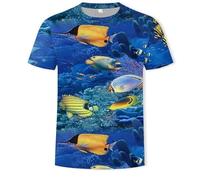 CHSLO Hommes 3D Imprimé T-Shirts Summer Underwater World Deep Sea Fish T-Shirt Unisexe Imprimé Numérique 3D À Séchage Rapide, Col Rond, Manches Courtes, Ample, Extensible, Demi-Manches