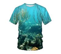 CHSLO Hommes 3D Imprimé T-Shirts Summer Underwater World Deep Sea Fish T-Shirt Unisexe Imprimé Numérique 3D À Séchage Rapide, Col Rond, Manches Courtes, Ample, Extensible, Demi-Manches
